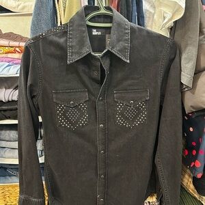 The Kooples Black Studded Denim Button Down